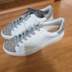 Stylish White Leopard and Gray Women's Cadey Sneakers